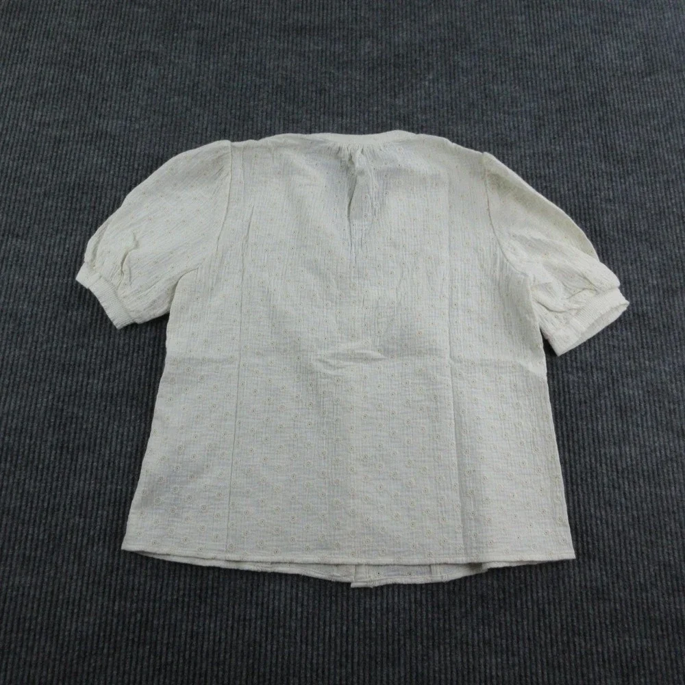 Boden Blouse Womens 8 Off-White Tunic Puff Sleeve Embroidered Crochet Lined NWT